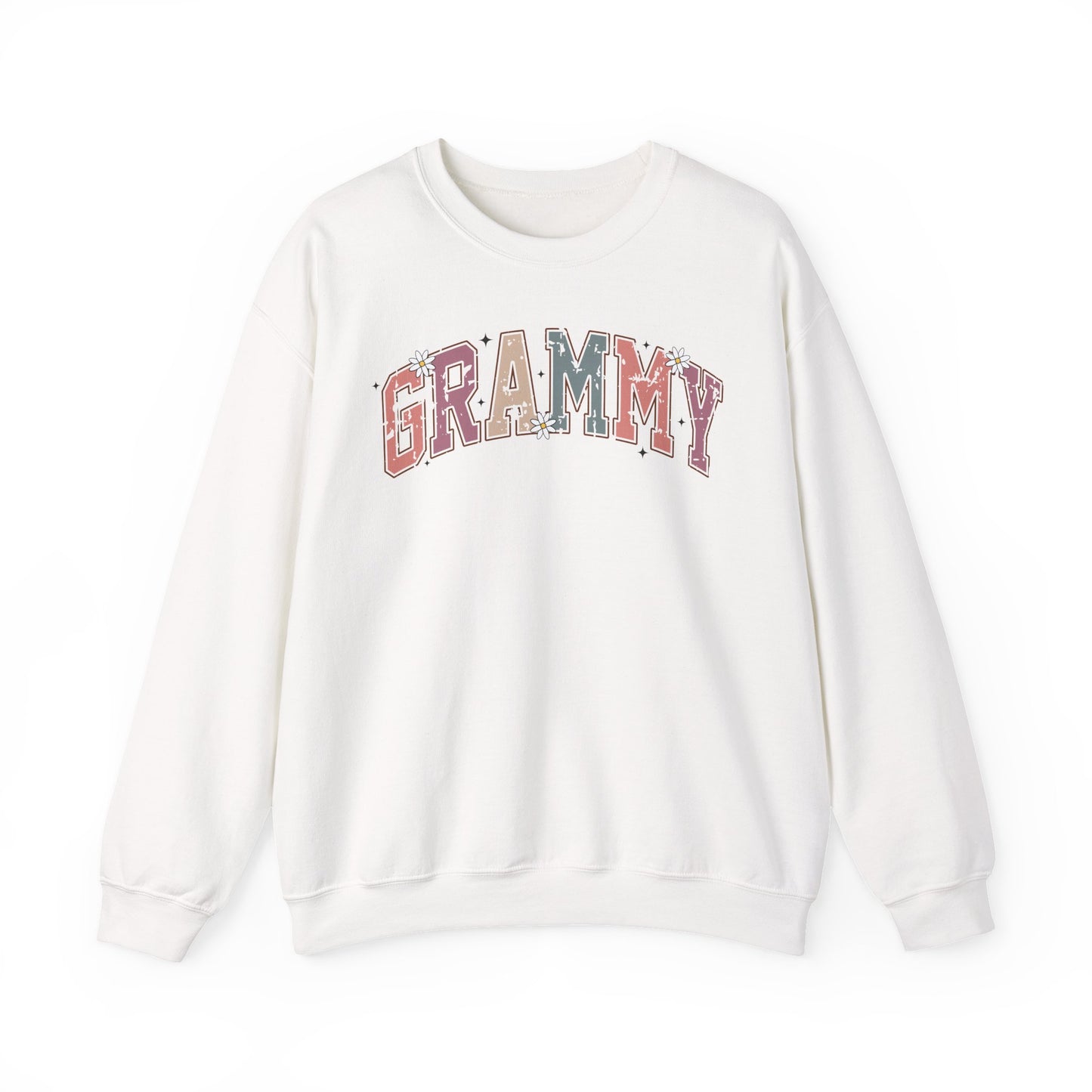 White Grammy retro daisy sweatshirt with varsity lettering and white daisies