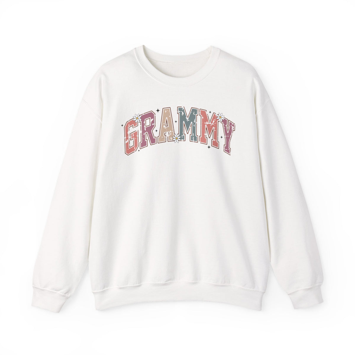 White Grammy retro daisy sweatshirt with varsity lettering and white daisies