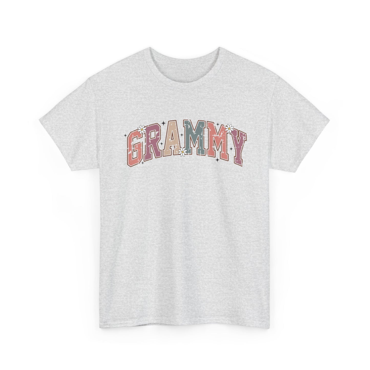 Ash grey Grammy retro daisy t-shirt with varsity lettering and white daisies