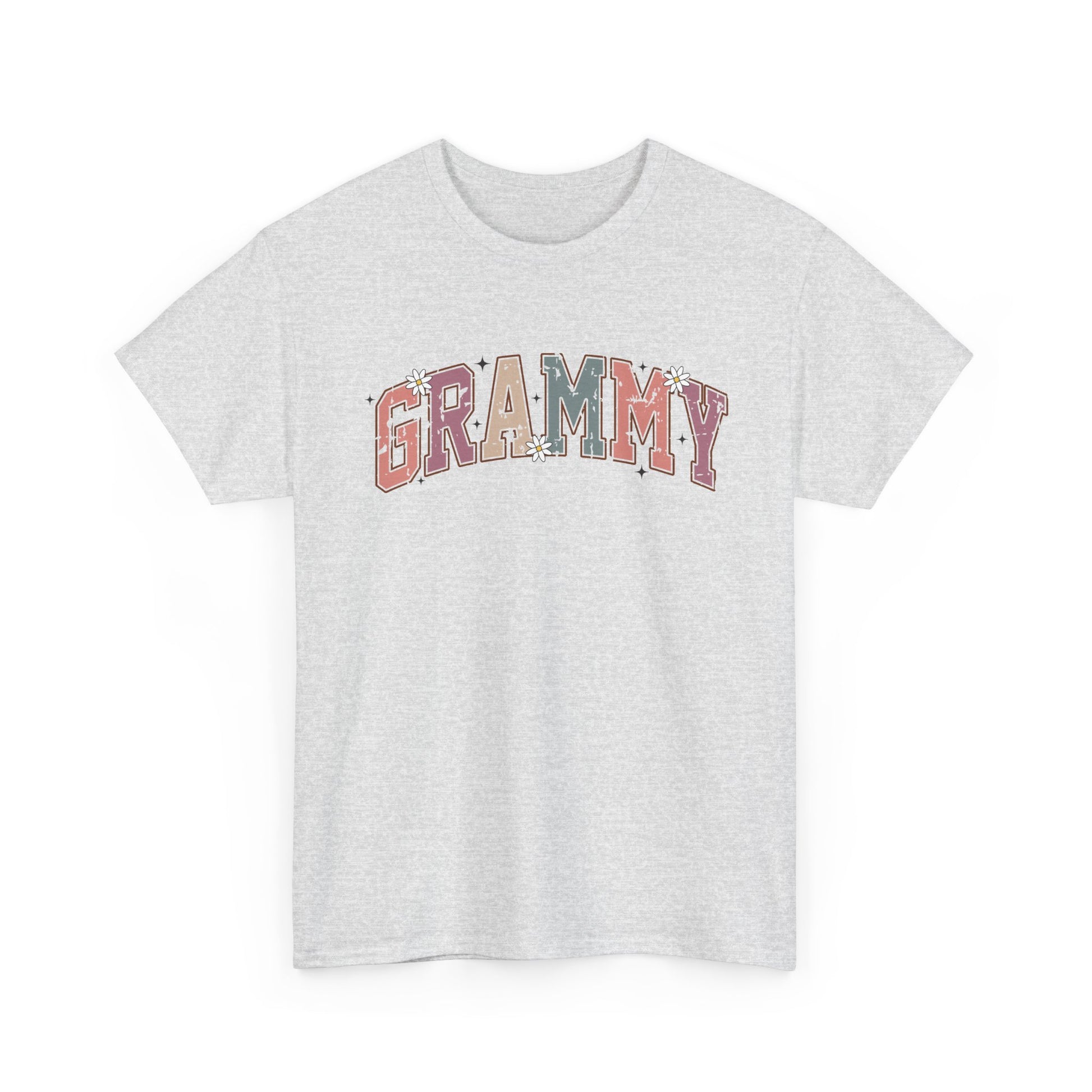 Ash grey Grammy retro daisy t-shirt with varsity lettering and white daisies