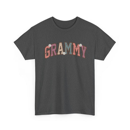 Dark heather Grammy retro daisy t-shirt with varsity lettering and white daisies