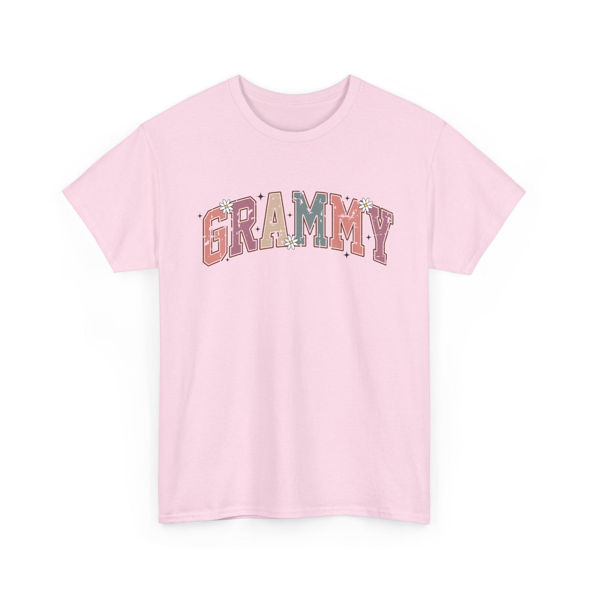 Light pink Grammy retro daisy t-shirt with varsity lettering and white daisies