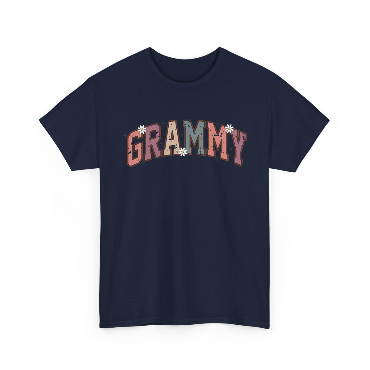 Navy Grammy retro daisy t-shirt with varsity lettering and white daisies