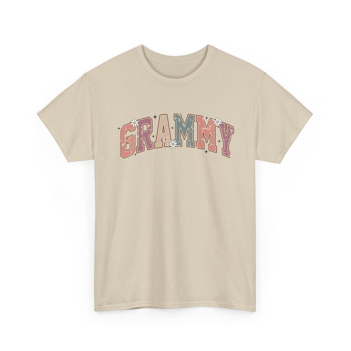Sand Grammy retro daisy t-shirt with varsity lettering and white daisies