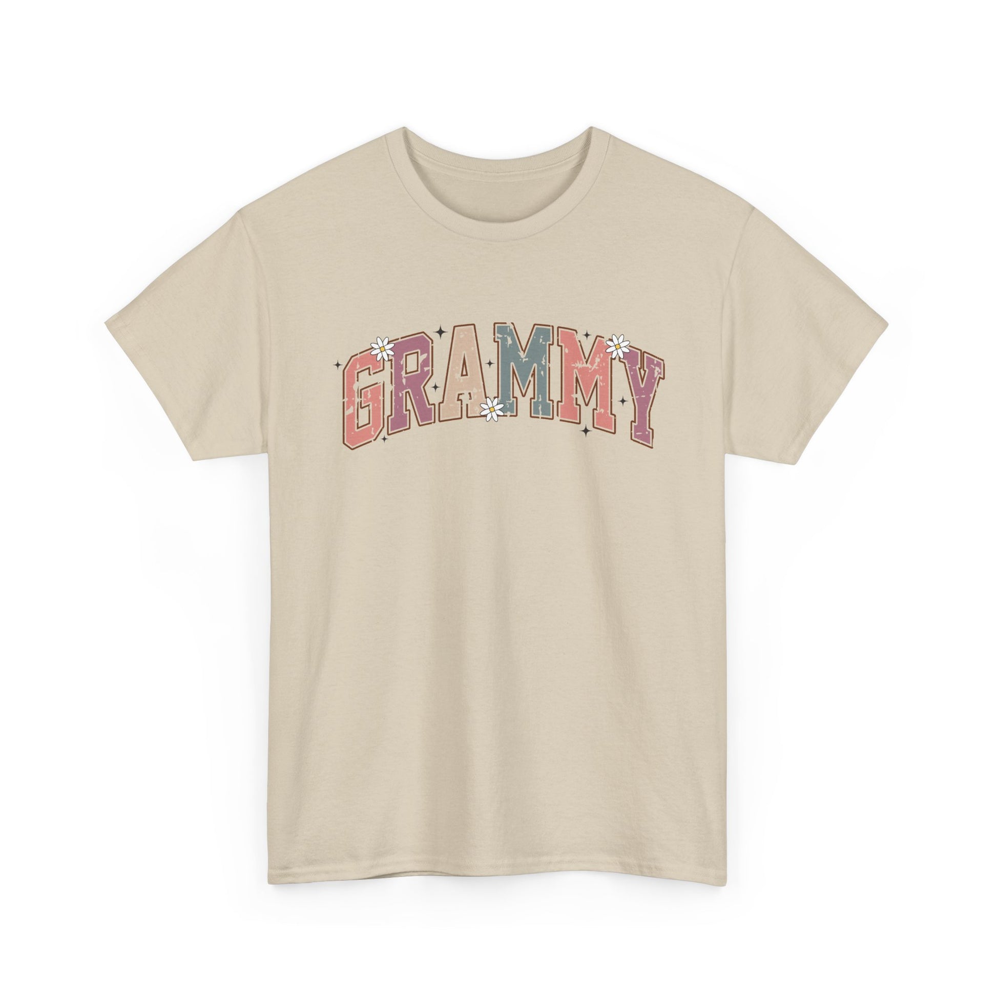 Sand Grammy retro daisy t-shirt with varsity lettering and white daisies