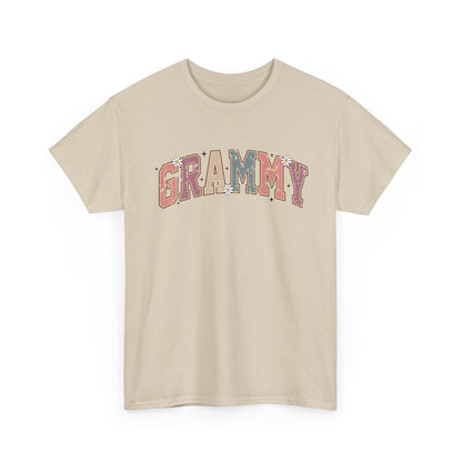 Sand Grammy retro daisy t-shirt with varsity lettering and white daisies