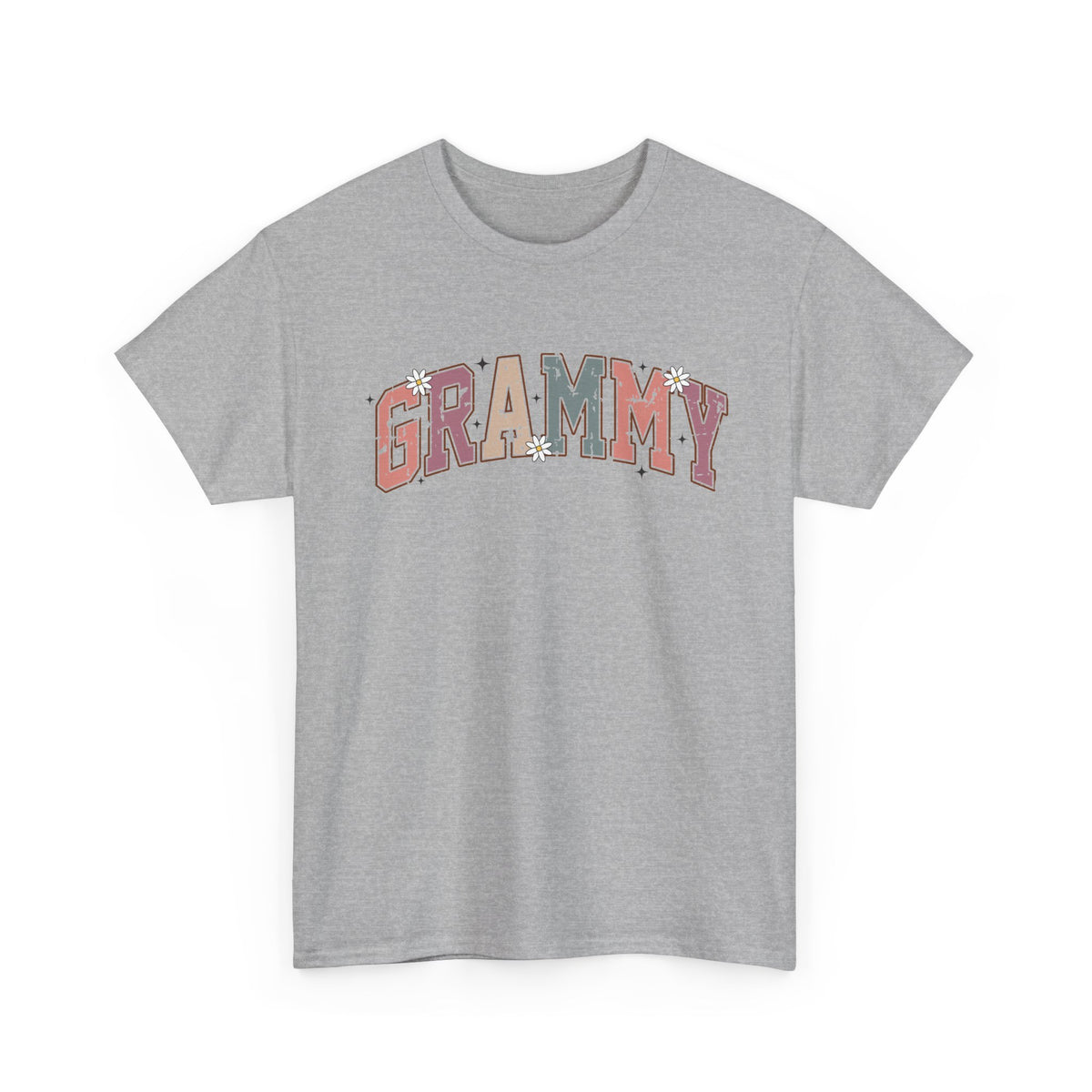 Sport grey Grammy retro daisy t-shirt with varsity lettering and white daisies