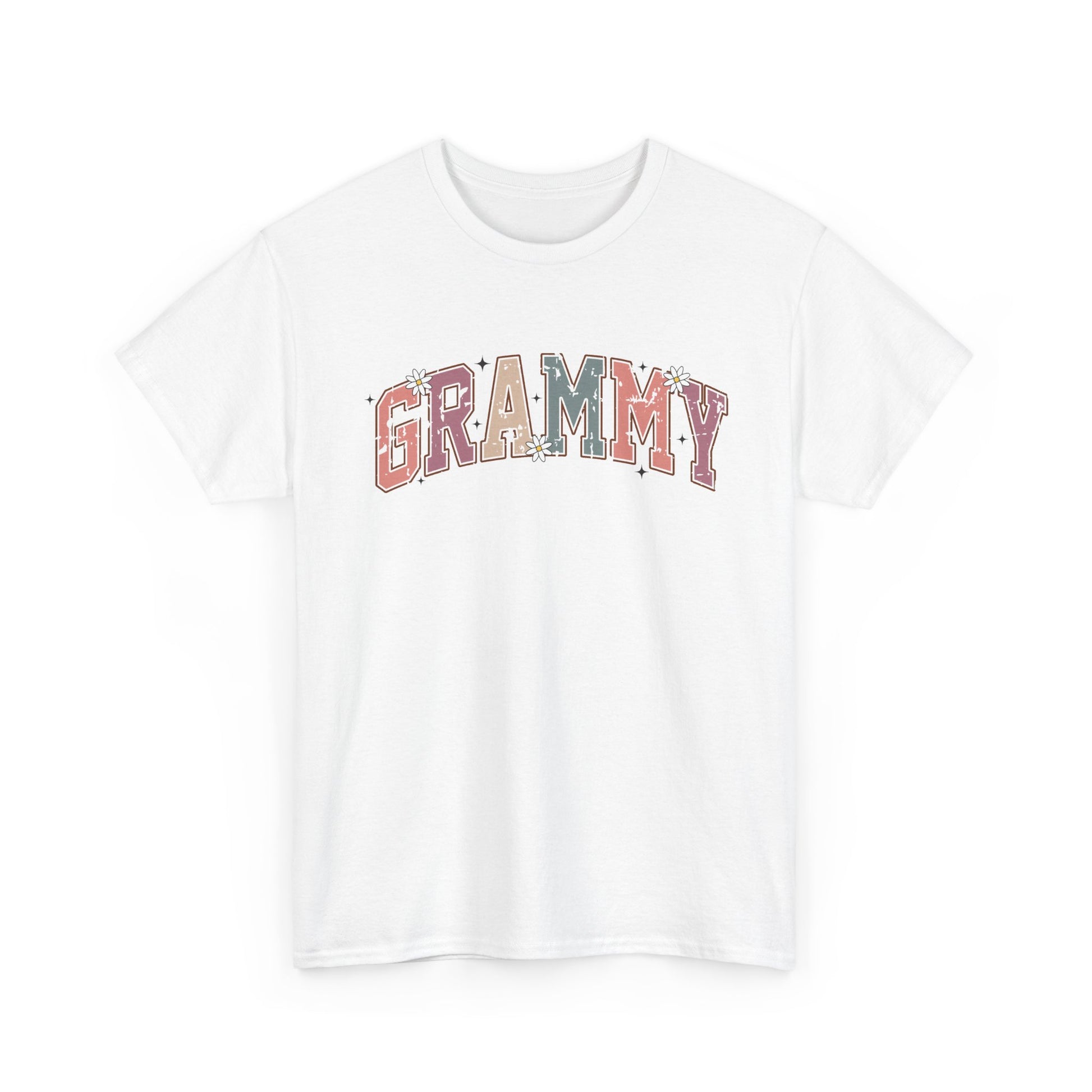 White Grammy retro daisy t-shirt with varsity lettering and white daisies