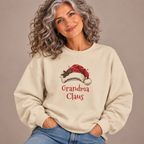 Woman wearing the Sand Grandma Claus Sweatshirt with jeans