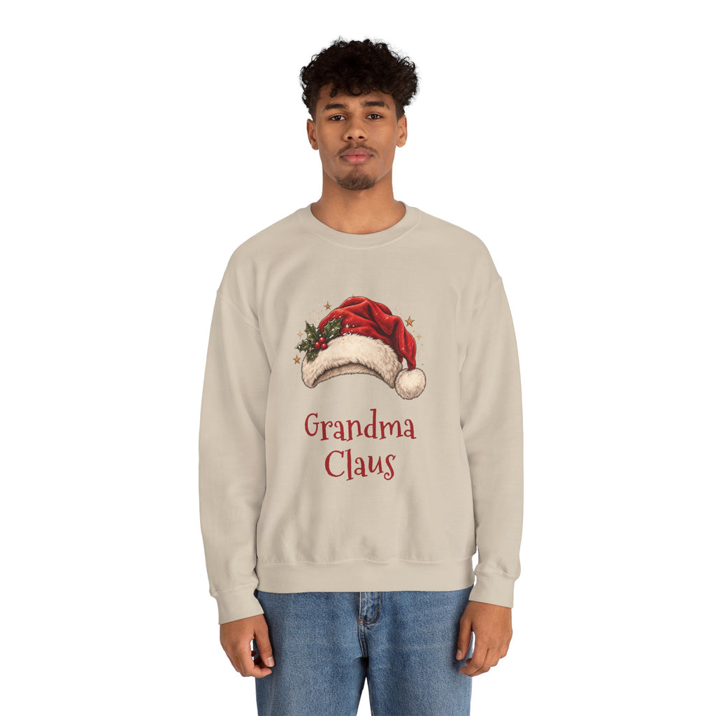 Man wearing the Grandma Claus Sweatshirt