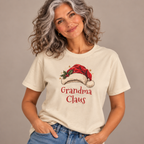 Woman wearing the Sand Grandma Claus T-Shirt with jeans