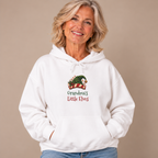 Grandmother wearing the White Grandma's Little Elves Hoodie with jeans