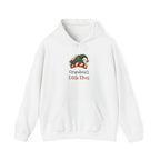 White Grandma's Little Elves hoodie with a green elf hat and holly, front view