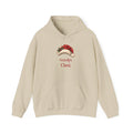 Sand Grandpa Claus hoodie with a red Santa hat and holly, front view