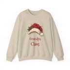 Sand Grandpa Claus sweatshirt with a red Santa hat and holly, front view