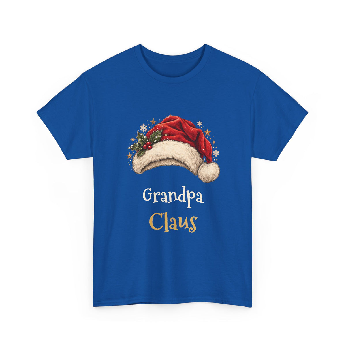 Royal Grandpa Claus t-shirt with a red Santa hat and holly, front view
