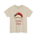 Sand Grandpa Claus t-shirt with a red Santa hat and holly, front view
