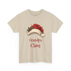Sand Grandpa Claus t-shirt with a red Santa hat and holly, front view