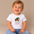 Boy wearing the White Grandpa's Little Elf Baby T-Shirt