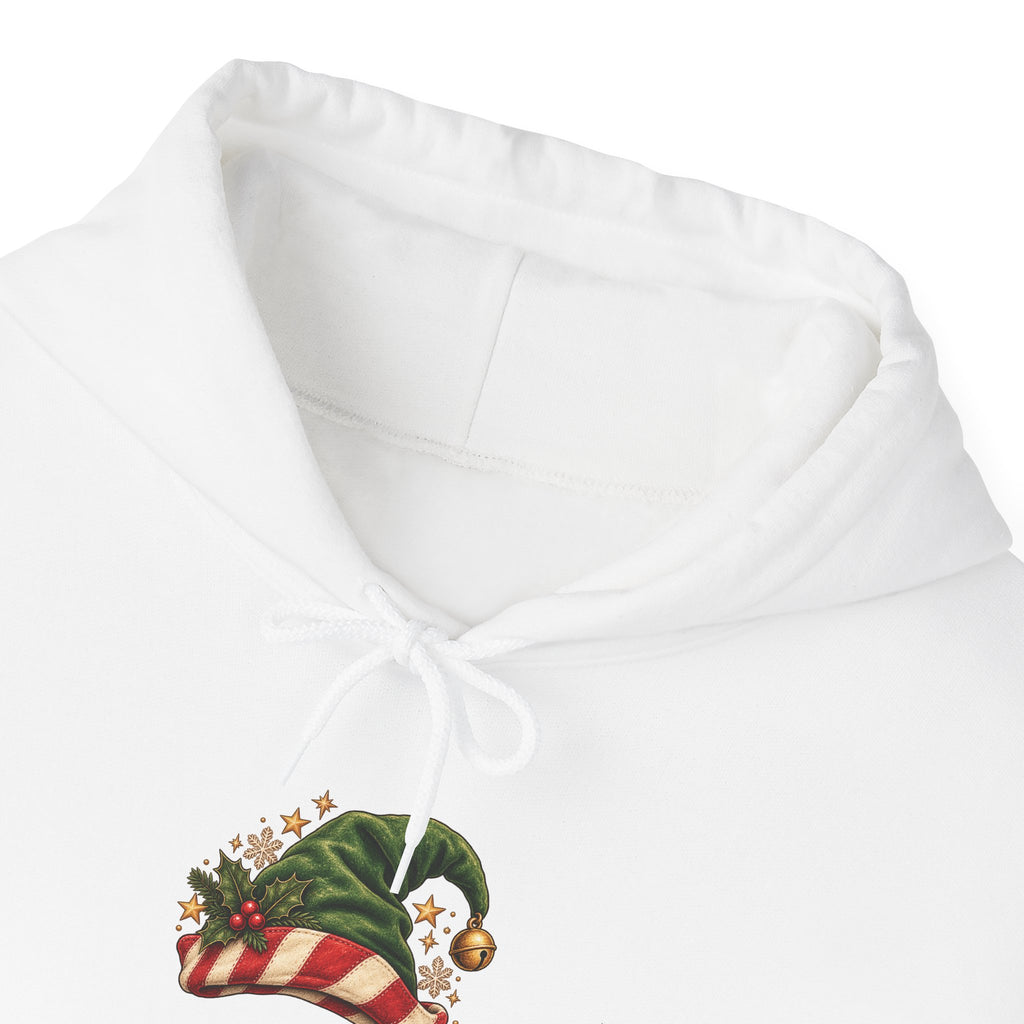Grandpa's Little Elves Hoodie, front collar close-up