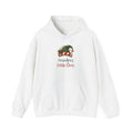 White Grandpa's Little Elves hoodie with a green elf hat and holly, front view