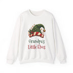 White Grandpa's Little Elves sweatshirt with a green elf hat and holly, front view