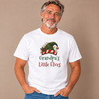 Grandfather wearing the White Grandpa's Little Elves T-Shirt with jeans