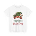 White Grandpa's Little Elves t-shirt with a green elf hat and holly, front view