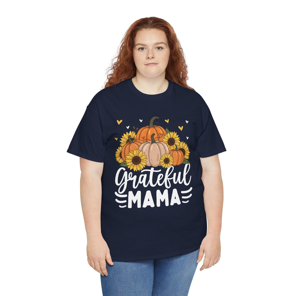 Model wearing the navy Grateful Mama T-Shirt