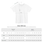 Gildan 5000 t-shirt size chart in inches and centimetres