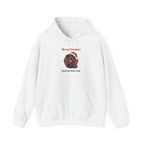 White Merry Christmas From The Great Dane hoodie with a black Great Dane in a Santa hat, front view