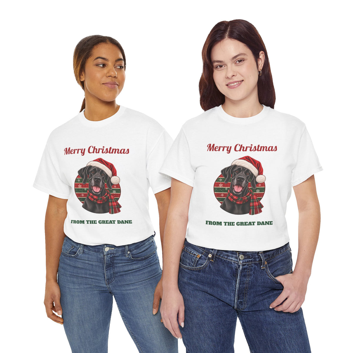 Model wearing the Merry Christmas From The Great Dane T-Shirt