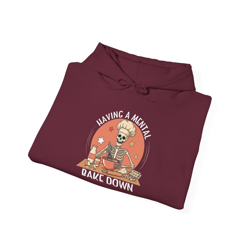 Having A Mental Bake Down skeleton baker hoodie, folded detail