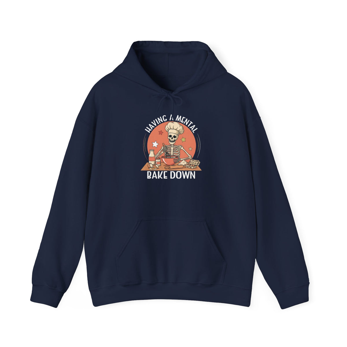 Navy Having A Mental Bake Down skeleton baker hoodie, front view