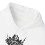 Highland Cow Cowboy Hat Hoodie, front collar close-up