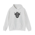 Ash grey Highland cow cowboy hat hoodie with vintage engraved cow in a sheriff hat