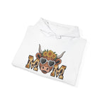 Highland Cow Mom Sunflower Leopard Hoodie, folded