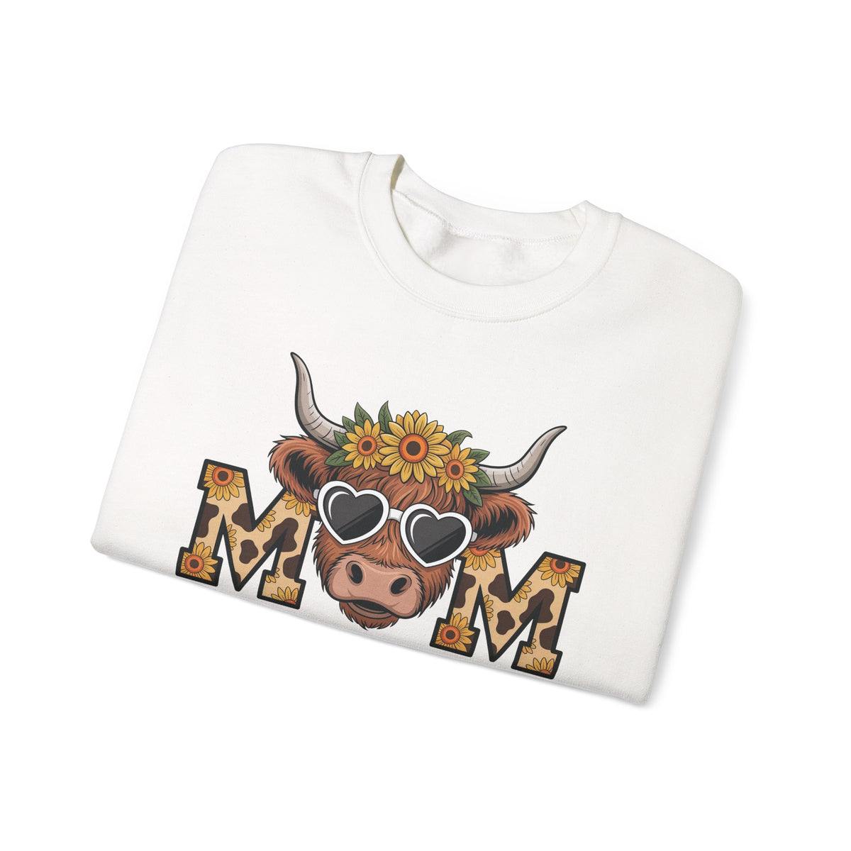 Highland Cow Mom Sunflower Leopard Sweatshirt, folded