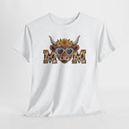 Highland Cow Mom Sunflower Leopard T-Shirt, flat lay