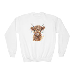 Highland Cow With Christmas Lights Youth Sweatshirt