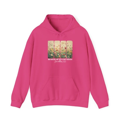 Heliconia His Mercies Are New Every Morning hoodie with wildflower print, front view
