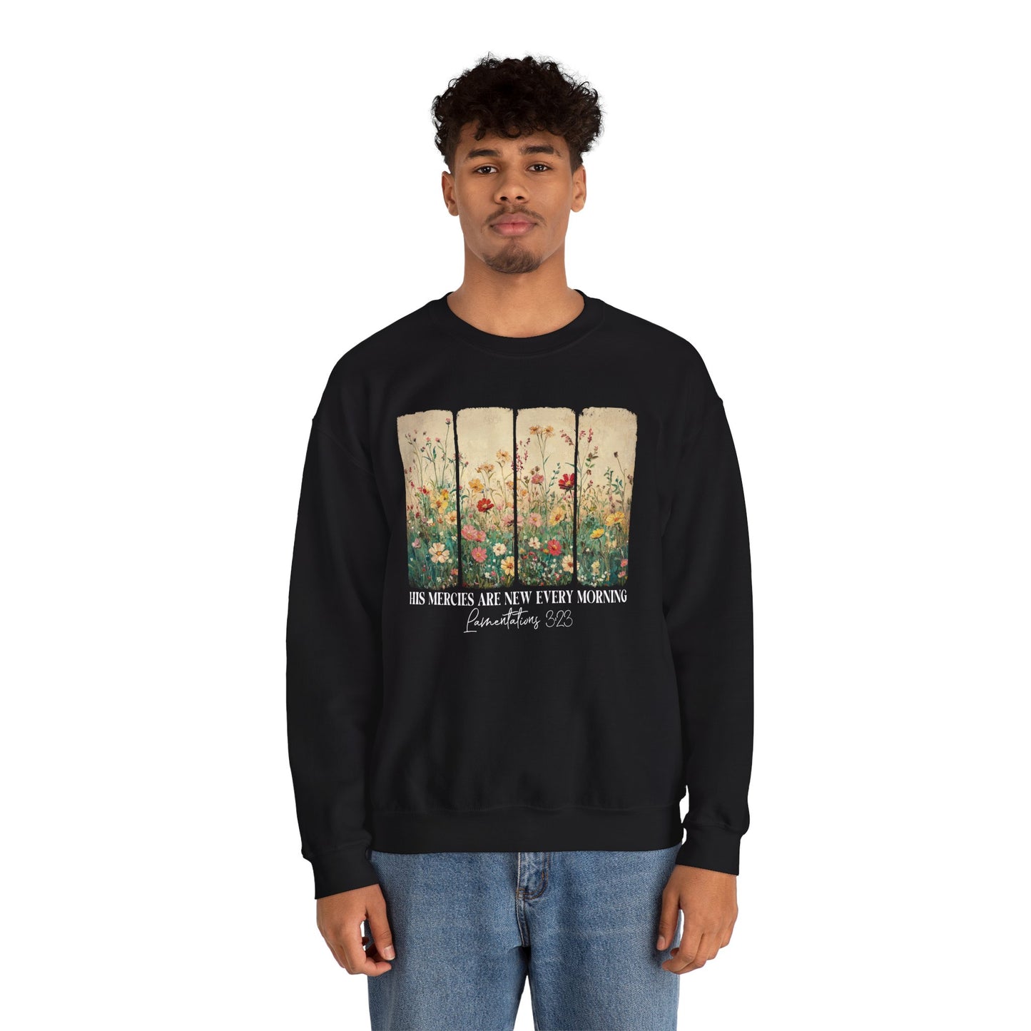His Mercies Are New Every Morning sweatshirt with wildflower print, additional product photo