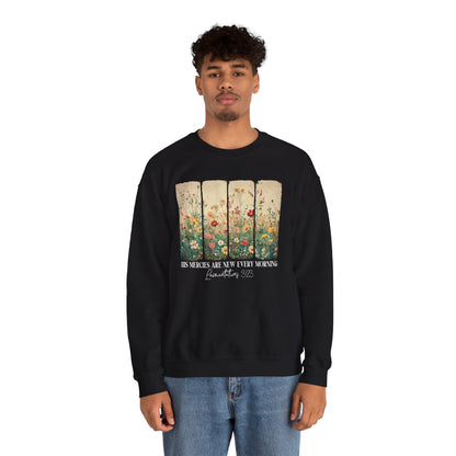 His Mercies Are New Every Morning sweatshirt with wildflower print, additional product photo