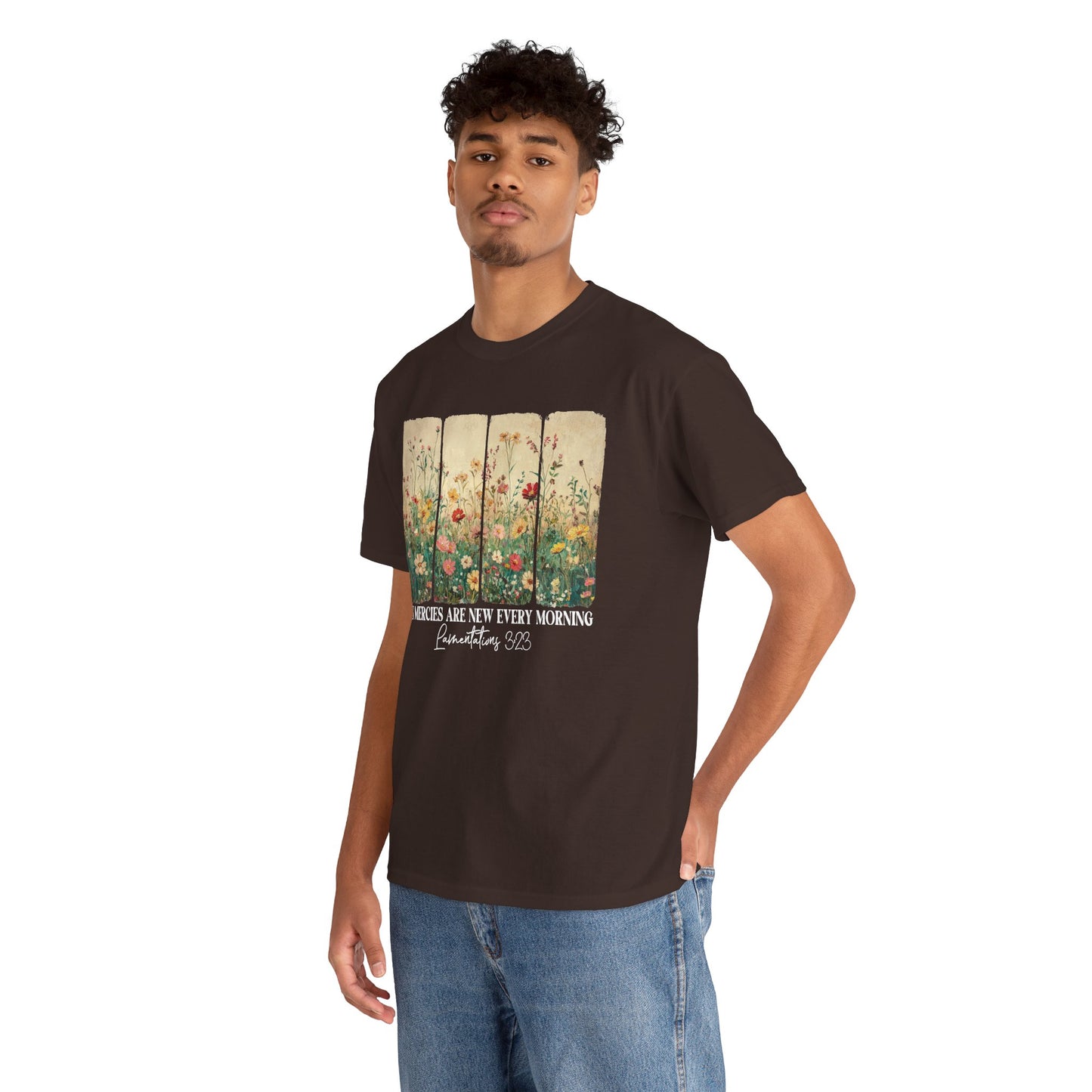 His Mercies Are New Every Morning t-shirt with wildflower print, additional product photo