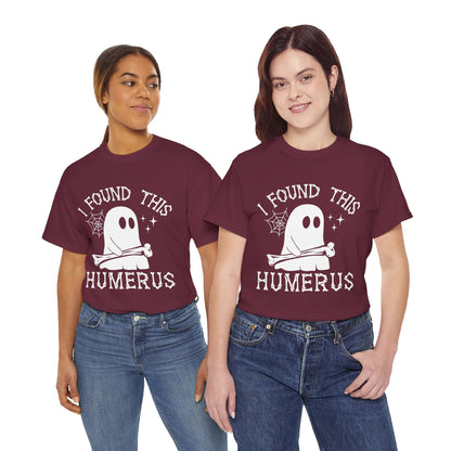 Two women wearing the I Found This Humerus ghost t-shirt