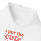 I Put The Cute In Prosecute lawyer hoodie, hood and print detail