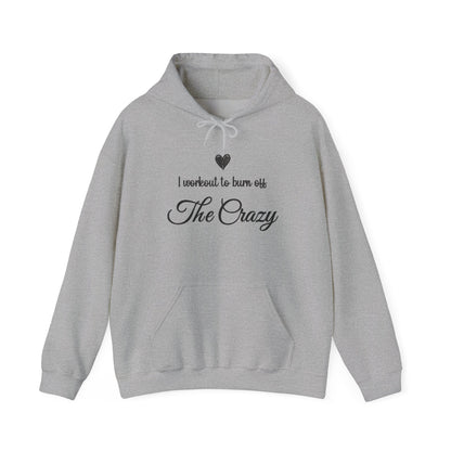 Sport grey I Workout To Burn Off The Crazy hoodie with script lettering and heart