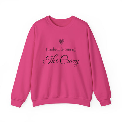 Heliconia pink I Workout To Burn Off The Crazy sweatshirt with script lettering and heart