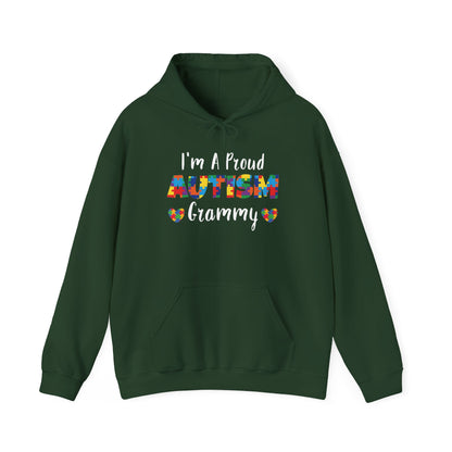 Forest green I'm A Proud Autism Grammy hoodie with puzzle piece lettering and hearts
