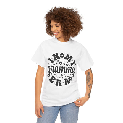 Woman wearing the In My Grammy Era retro daisy t-shirt, front view